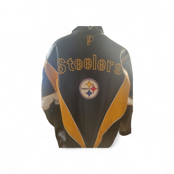 Pittsburgh Steelers Mens Leather Jacket NFL Medium Scuffs On Sleeve SeeLastpic - Picture 4 of 5